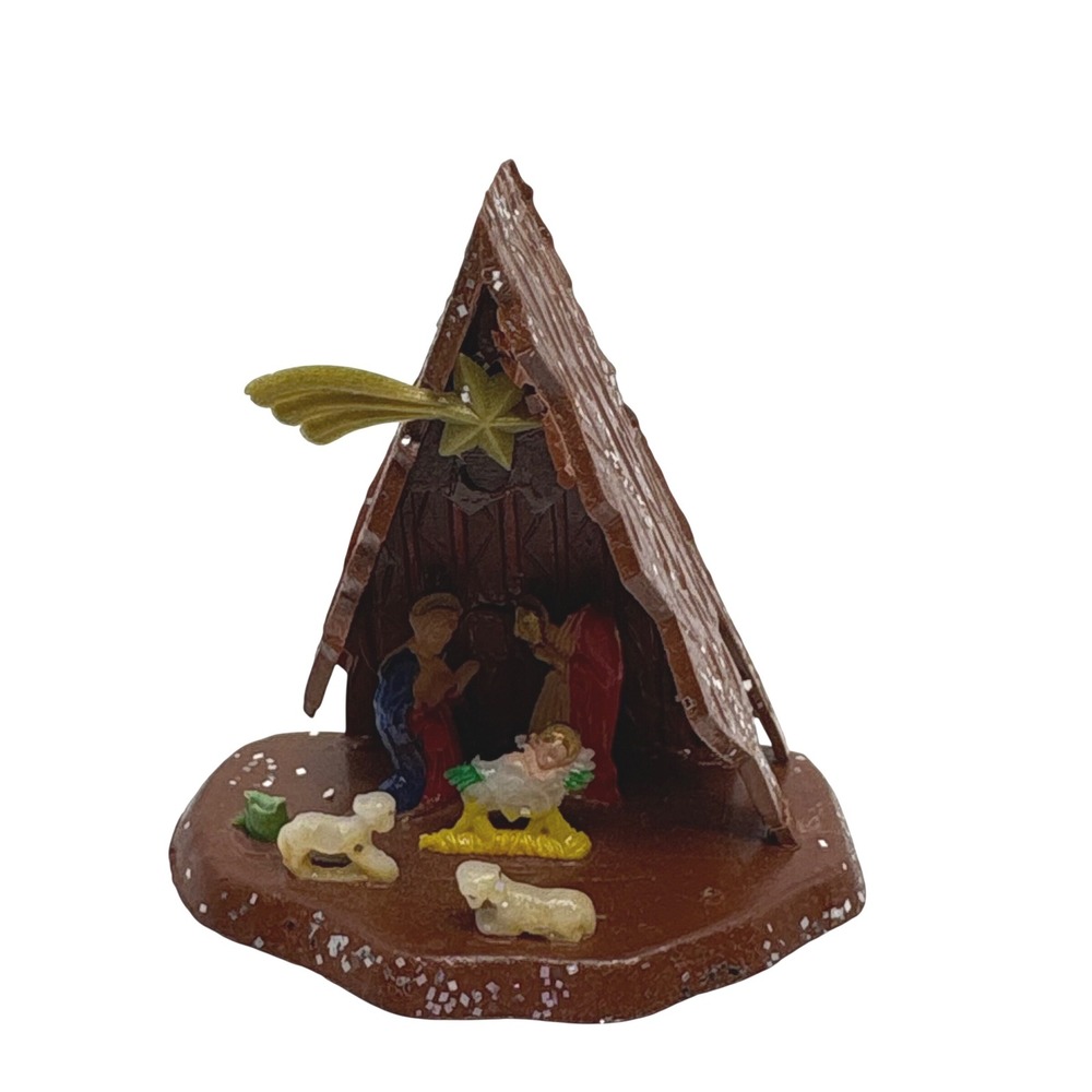 Nativity Scene Christmas Creche 2" Tiny Manger Stable Hong Kong *Missing head